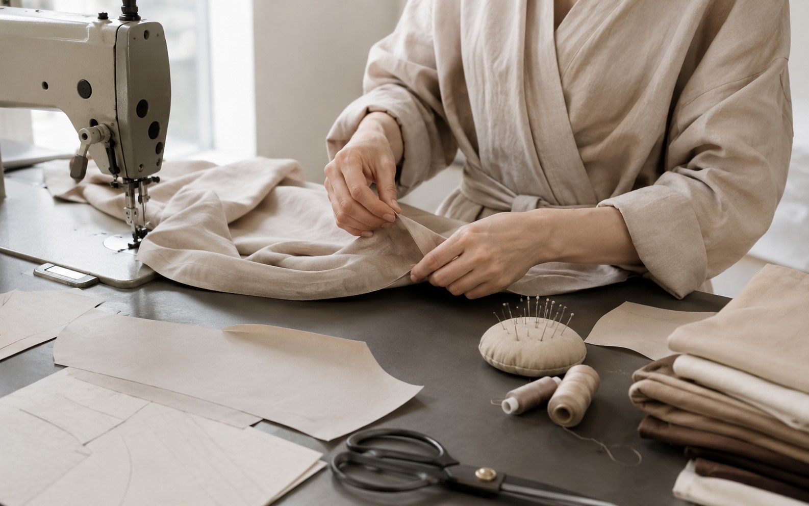 Illustration eines Nähtisches im Atelier